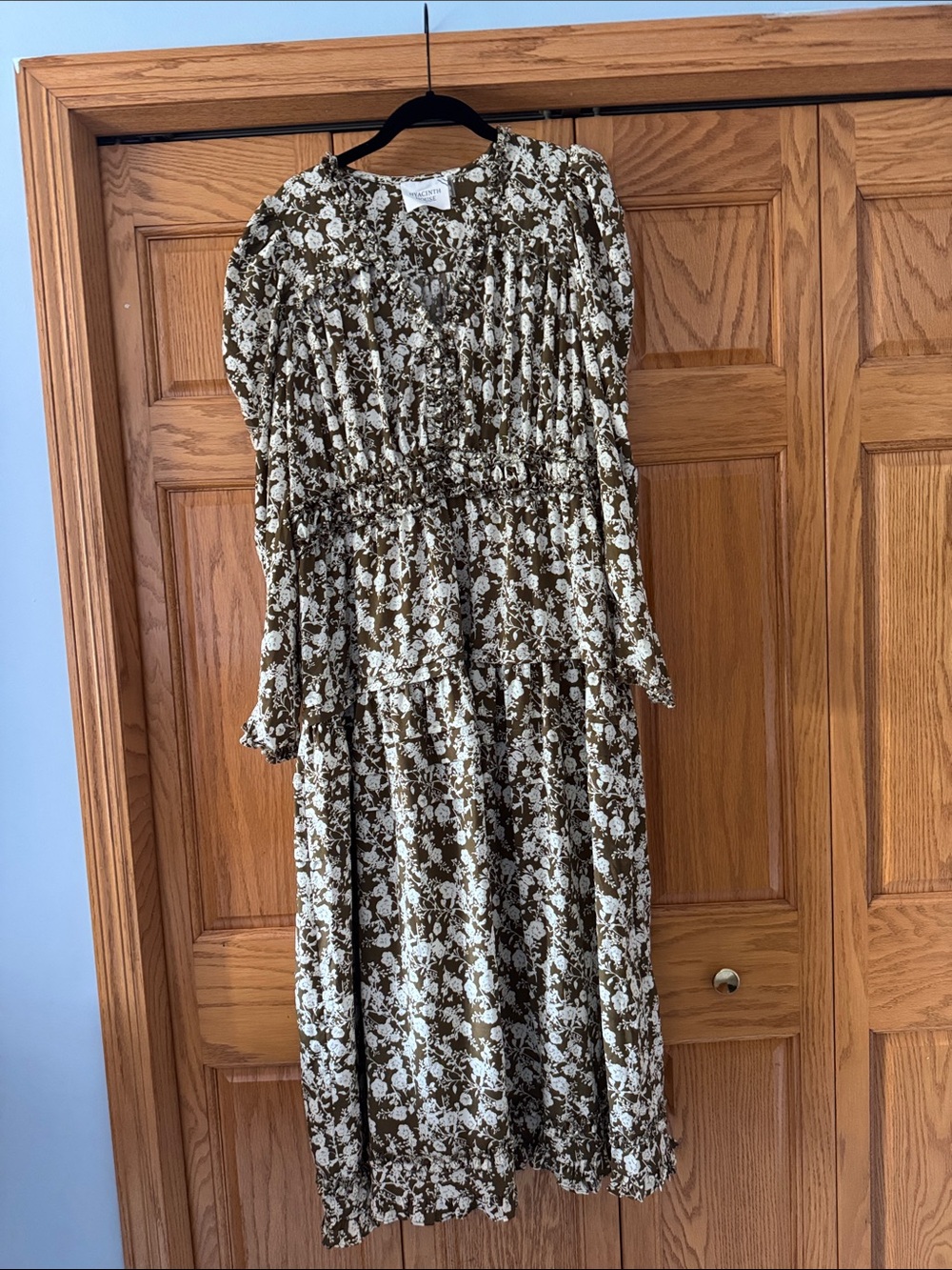 Floral Smocked Waist Midi Dress - Olive & Cream